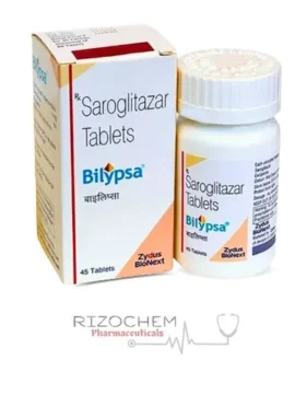 Rizochem Pharmaceuticals Wholesaler & Exporter Saroglitazar Tablets Bilypsa packaging.