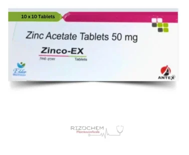 Zinc Acetate Tablets 50mg Zinco Ex - Essential mineral supplement by Rizochem Pharmaceuticals for supporting immune function and overall health.