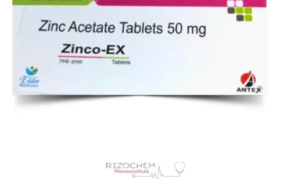 Zinc Acetate Tablets 50mg Zinco Ex - Essential mineral supplement by Rizochem Pharmaceuticals for supporting immune function and overall health.