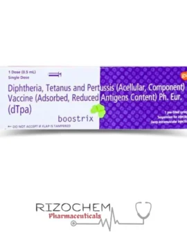 Boostrix Diptheria Tetanus 0.5ml Injection by Rizochem Pharmaceuticals Wholesaler & Exporter Company, used for immunization against diphtheria, tetanus, and whooping cough.