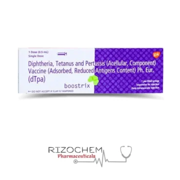 Boostrix Diptheria Tetanus 0.5ml Injection by Rizochem Pharmaceuticals Wholesaler & Exporter Company, used for immunization against diphtheria, tetanus, and whooping cough.