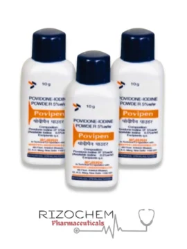Povidone Iodine 5% w/w POVIPEN POWDER 10g by Rizochem Pharmaceuticals - antiseptic powder for treating minor wounds and skin infections.