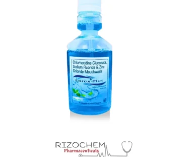 Chlorhexidine Gluconate IP 0.2% w/v solution bottle, available from Rizochem Pharmaceuticals, a leading wholesaler and exporter.