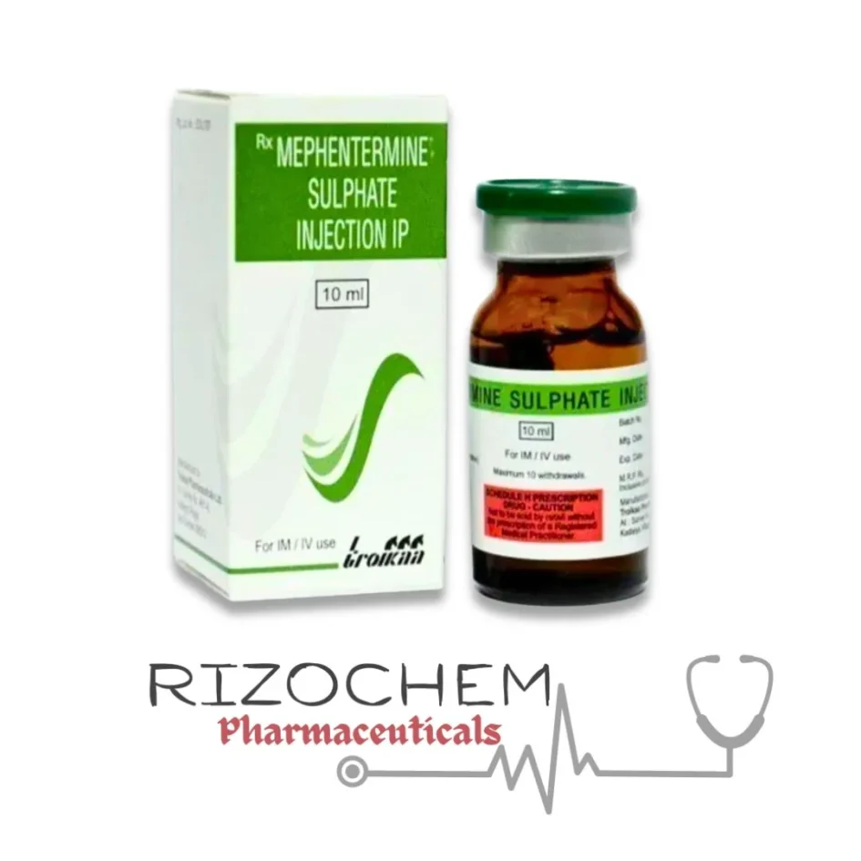 Mephentermine Sulphate Injection by Rizochem Pharmaceuticals: Vasopressor injection used to treat low blood pressure, ensuring stable circulation.