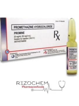 Promethazine Hydrochloride 25 mg/ml PROMINE Injection by Rizochem Pharmaceuticals for allergy relief and nausea prevention.