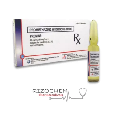 Promethazine Hydrochloride 25 mg/ml PROMINE Injection by Rizochem Pharmaceuticals for allergy relief and nausea prevention.