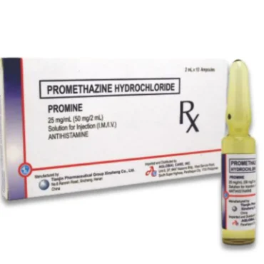 Promethazine Hydrochloride 25 mg/ml PROMINE Injection by Rizochem Pharmaceuticals for allergy relief and nausea prevention.