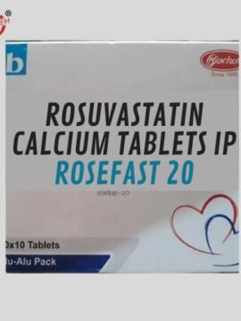 A blister pack of Rosefast 20, containing 20mg Rosuvastatin tablets for cholesterol management