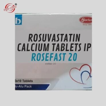 A blister pack of Rosefast 20, containing 20mg Rosuvastatin tablets for cholesterol management