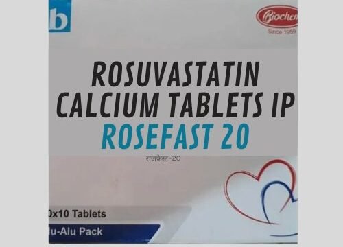 A blister pack of Rosefast 20, containing 20mg Rosuvastatin tablets for cholesterol management