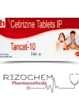Cetirizine Dihydrochloride IP 10mg TANCET tablet by Rizochem Pharmaceuticals, a trusted exporter and wholesaler of pharmaceutical products.