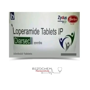 Loperamide Hydrochloride 2mg Diarsec Tablets - Effective anti-diarrheal medication by Rizochem Pharmaceuticals for gastrointestinal relief.