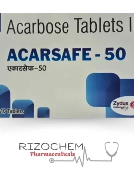 Acarbose IP 50mg Tab. ACARSAFE 50 - Quality Medication from Rizochem Pharmaceuticals.