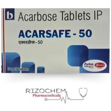 Acarbose IP 50mg Tab. ACARSAFE 50 - Quality Medication from Rizochem Pharmaceuticals.