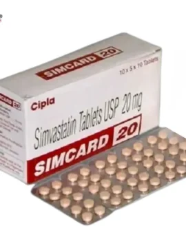 Simcard 20mg Tablet - Cholesterol-lowering medication by Rizochem Pharmaceuticals Wholesaler & Exporter, containing Simvastatin 20mg for effective lipid management and heart health.