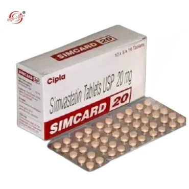 Simcard 20mg Tablet - Cholesterol-lowering medication by Rizochem Pharmaceuticals Wholesaler & Exporter, containing Simvastatin 20mg for effective lipid management and heart health.