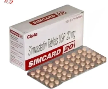Simcard 20mg Tablet - Cholesterol-lowering medication by Rizochem Pharmaceuticals Wholesaler & Exporter, containing Simvastatin 20mg for effective lipid management and heart health.