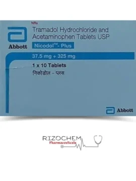 icodol Plus Tablet packaging for effective pain relief, combining active ingredients for enhanced analgesic benefits – available at Rizochem Pharmaceuticals