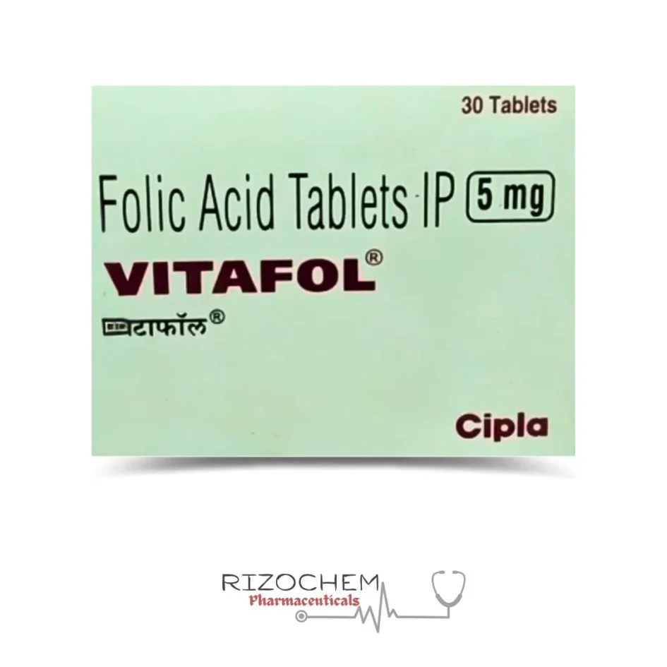 Vitafol 5mg Tablet for folic acid deficiency by Rizochem Pharmaceuticals, a leading wholesaler and exporter.