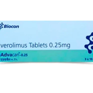 Advacan-Everolimus 0.25mg Tablet - Immunosuppressant medication used in cancer treatment and organ transplant management, inhibiting cell growth.