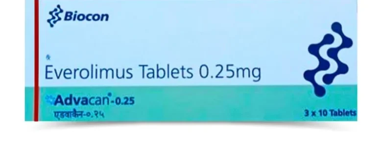 Advacan-Everolimus 0.25mg Tablet - Immunosuppressant medication used in cancer treatment and organ transplant management, inhibiting cell growth.