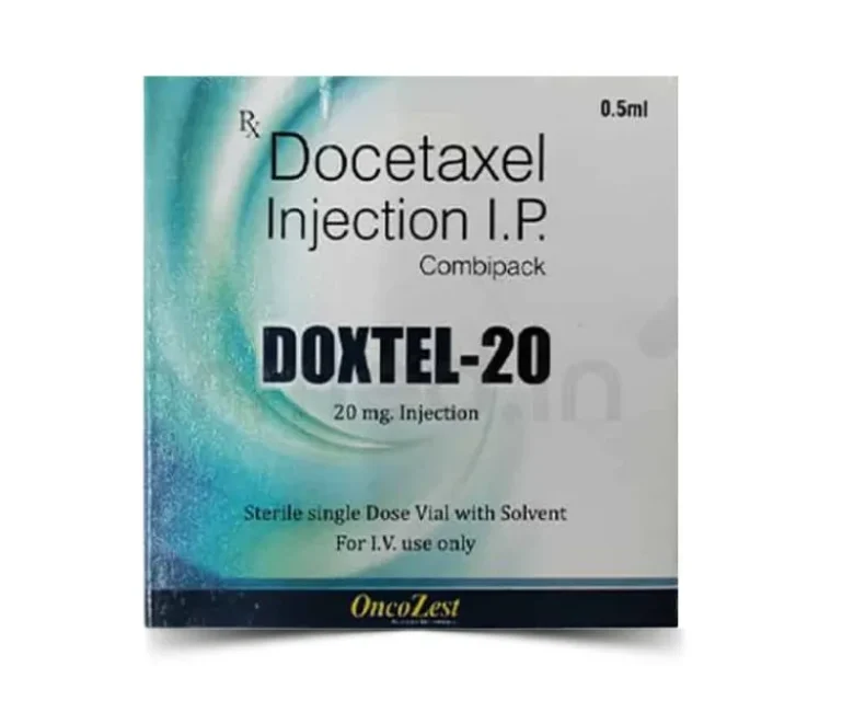 Docetax 20mg Injection – A chemotherapy medication containing Docetaxel, used for treating breast, lung, prostate, and other cancers. Available for export from Rizochem Pharmaceuticals.