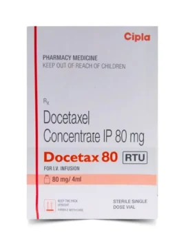 Docetax 80mg Injection – A chemotherapy medication containing Docetaxel, used for treating breast, lung, prostate, and other cancers. Available for export from Rizochem Pharmaceuticals.