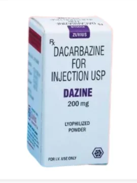 Dazine 200mg Injection – A chemotherapy drug containing Dacarbazine, used for treating melanoma and Hodgkin’s lymphoma. Available for export from Rizochem Pharmaceuticals.