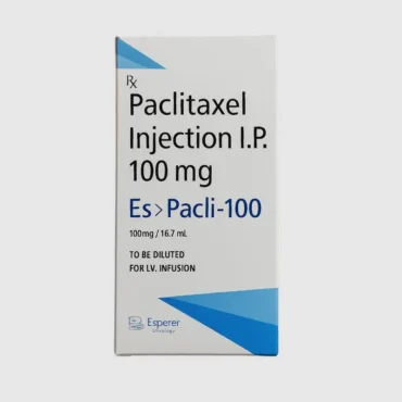 Es Pacli 100mg Injection – Paclitaxel-based chemotherapy medication used for the treatment of various cancers, available for export from Rizochem Pharmaceuticals