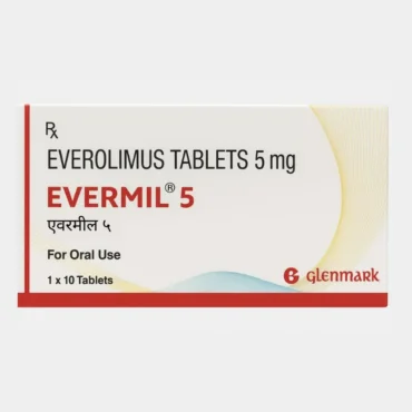 Evermil 5mg Tablet – Everolimus-based medication used for cancer treatment and prevention of organ transplant rejection, available from Rizochem Pharmaceuticals.