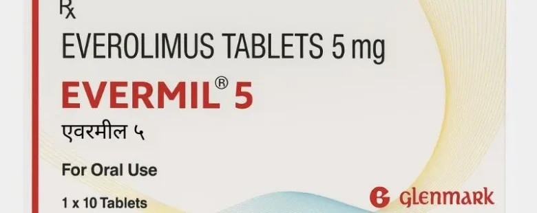 Evermil 5mg Tablet – Everolimus-based medication used for cancer treatment and prevention of organ transplant rejection, available from Rizochem Pharmaceuticals.