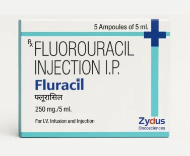 Fluracil 250mg Injection vial containing fluorouracil, an anticancer chemotherapy drug, offered by Rizochem Pharmaceuticals Wholesaler & Exporter