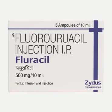 Fluracil 250mg Injection vial containing fluorouracil, an anticancer chemotherapy drug, offered by Rizochem Pharmaceuticals Wholesaler & Exporter.
