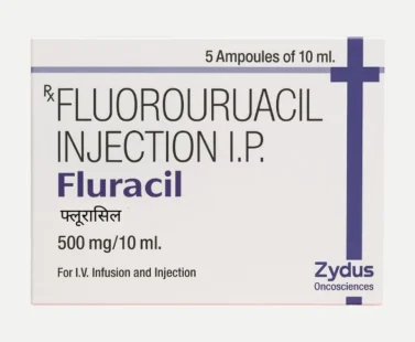Fluracil 250mg Injection vial containing fluorouracil, an anticancer chemotherapy drug, offered by Rizochem Pharmaceuticals Wholesaler & Exporter.