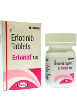 **"Erlonat Erlotinib 100mg Tablet – Targeted therapy for non-small cell lung cancer and pancreatic cancer, exported by Rizochem Pharmaceuticals.