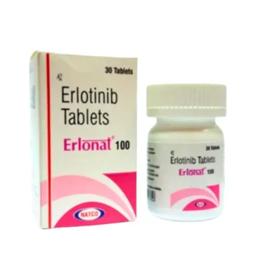 **"Erlonat Erlotinib 100mg Tablet – Targeted therapy for non-small cell lung cancer and pancreatic cancer, exported by Rizochem Pharmaceuticals.