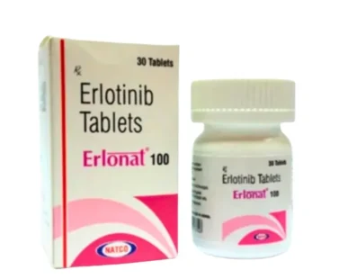 **"Erlonat Erlotinib 100mg Tablet – Targeted therapy for non-small cell lung cancer and pancreatic cancer, exported by Rizochem Pharmaceuticals.