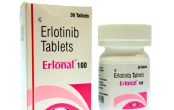**"Erlonat Erlotinib 100mg Tablet – Targeted therapy for non-small cell lung cancer and pancreatic cancer, exported by Rizochem Pharmaceuticals.