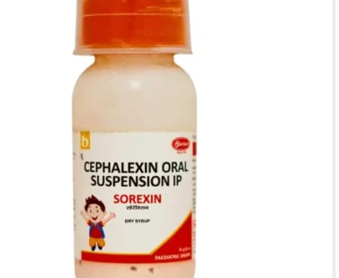 Packaging of Sorexin Cefalexin 125mg Dry Syrup for bacterial infection treatment by Rizochem Pharmaceuticals.