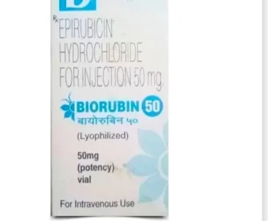 Biorubin 50mg Injection, a chemotherapy medication offered by Rizochem Pharmaceuticals Wholesaler & Exporter, used in cancer treatment. Packaged vial with clear labeling.