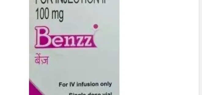 Benzz 100mg Injection - A clear solution in a sterile vial, used for treating various medical conditions. Suitable for healthcare professionals. Rizochem Pharmaceuticals, trusted exporter of quality pharmaceutical products