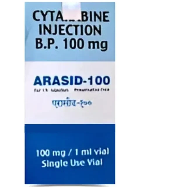 Arasid- Cytarabine 100mg Injection - Chemotherapy drug used to treat leukemia and other cancers by disrupting DNA synthesis in malignant cells.