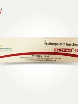Epotrust 4000IU Injection, used for treating anemia caused by chronic kidney disease or chemotherapy, available at Rizochem Pharmaceuticals Wholesaler & Exporter.