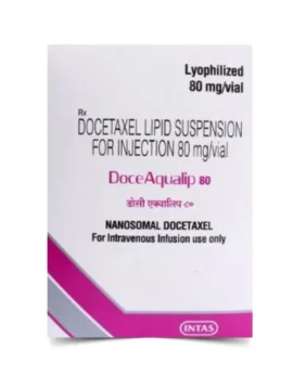 Doceaqualip Docetaxel 80mg Injection – A chemotherapy medication used for treating breast, lung, prostate, and other cancers. Available for export from Rizochem Pharmaceuticals.
