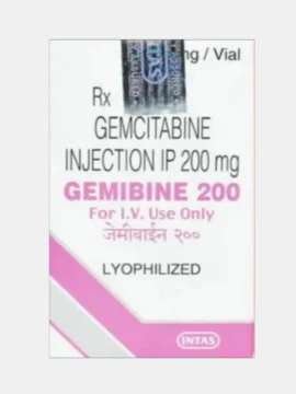 Gemcitabine 200mg Injection – Chemotherapy drug used for treating various cancers such as lung, breast, pancreatic, and bladder cancers, available from Rizochem Pharmaceuticals Wholesaler & Exporter.