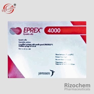 Eprex 4000IU/0.4ml Injection – Pharmaceutical product by Rizochem Pharmaceuticals, used for treating anemia caused by chronic kidney disease, chemotherapy, or HIV treatment. Packaged in a sterile syringe with a clear label indicating dosage and instructions. Trusted by healthcare professionals worldwide for effective and safe anemia management.