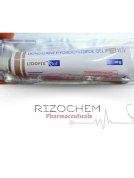 Box and tube of Lidofix 2% w/v Gel, a topical anesthetic for pain relief.