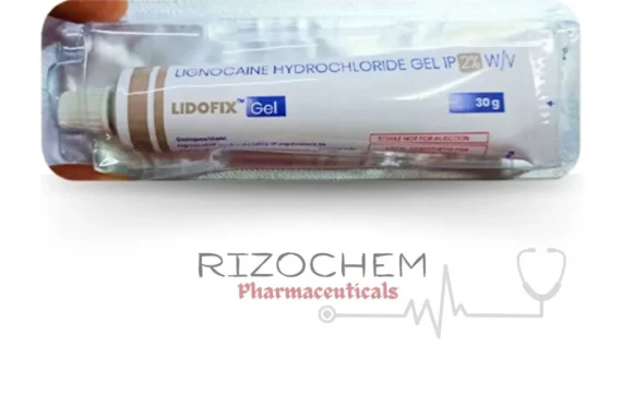 Box and tube of Lidofix 2% w/v Gel, a topical anesthetic for pain relief.