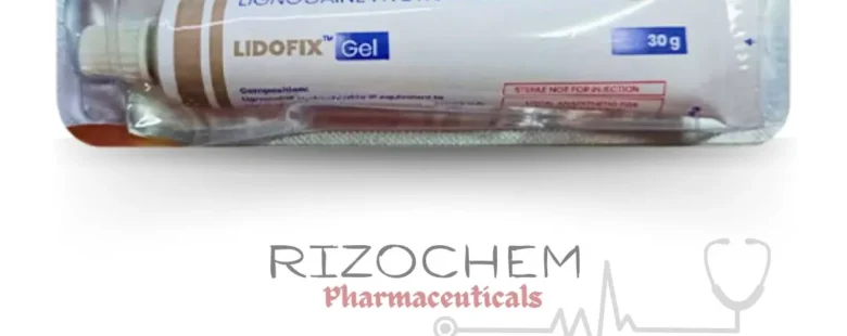 Box and tube of Lidofix 2% w/v Gel, a topical anesthetic for pain relief.