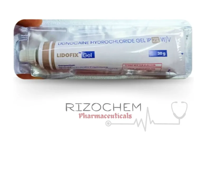 Box and tube of Lidofix 2% w/v Gel, a topical anesthetic for pain relief.